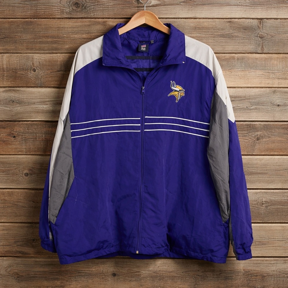 Minnesota Viking Size XXL Zip Up Polyester Windbreaker Team Reebok SI On Sleeve